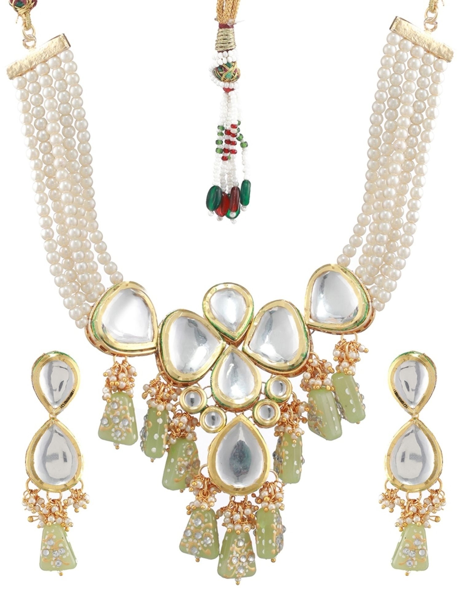Aatmana Gold-Plated White & Green Choker Necklace Set with Maang Tikka