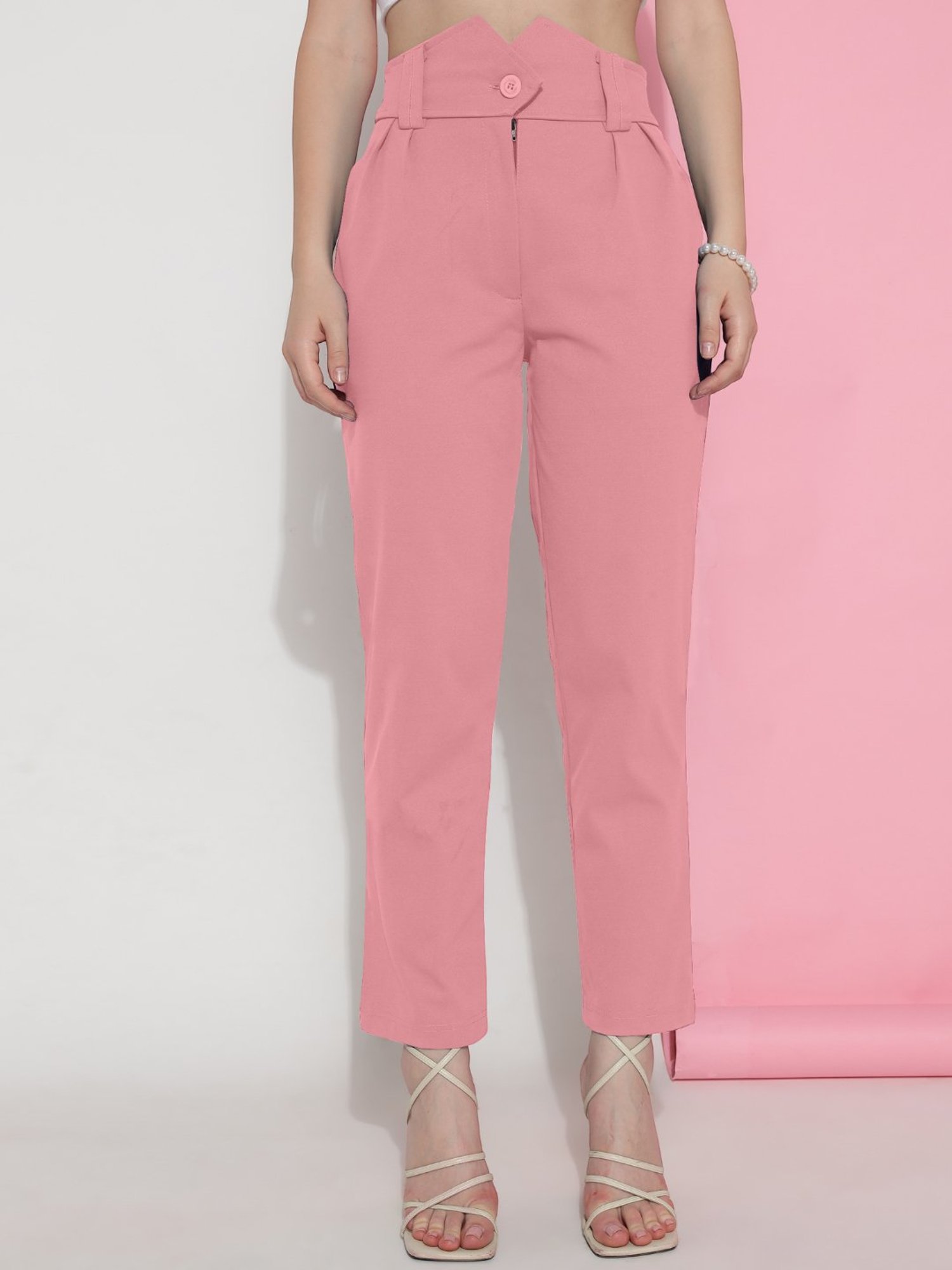 FITHUB Peach Regular Fit High Rise Trousers