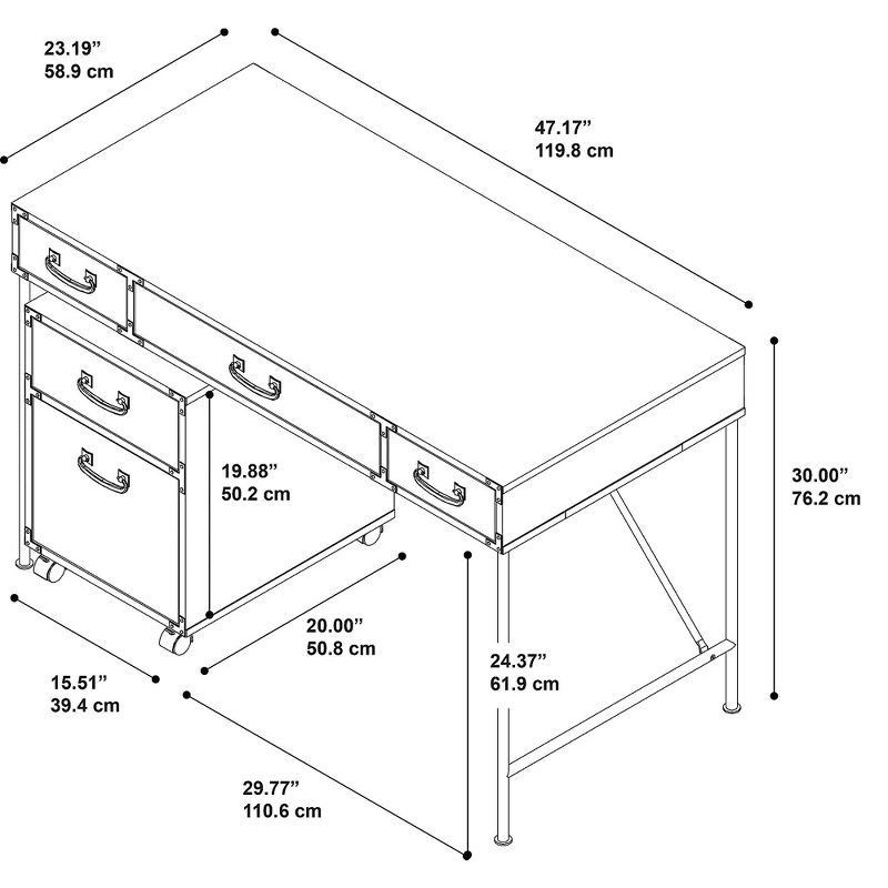 kathy ireland Home by Bush Furniture 48W Writing Desk and 2 Drawer Mobile File Cabinet, Coastal