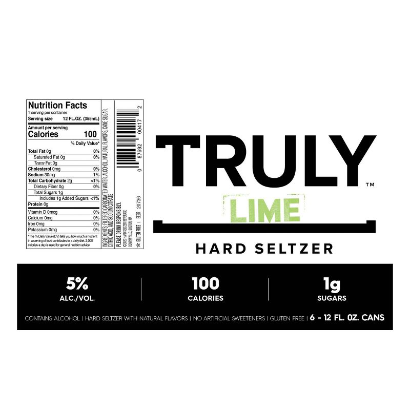 Truly Lime Hard Seltzer - 6pk/12 fl oz Slim Cans
