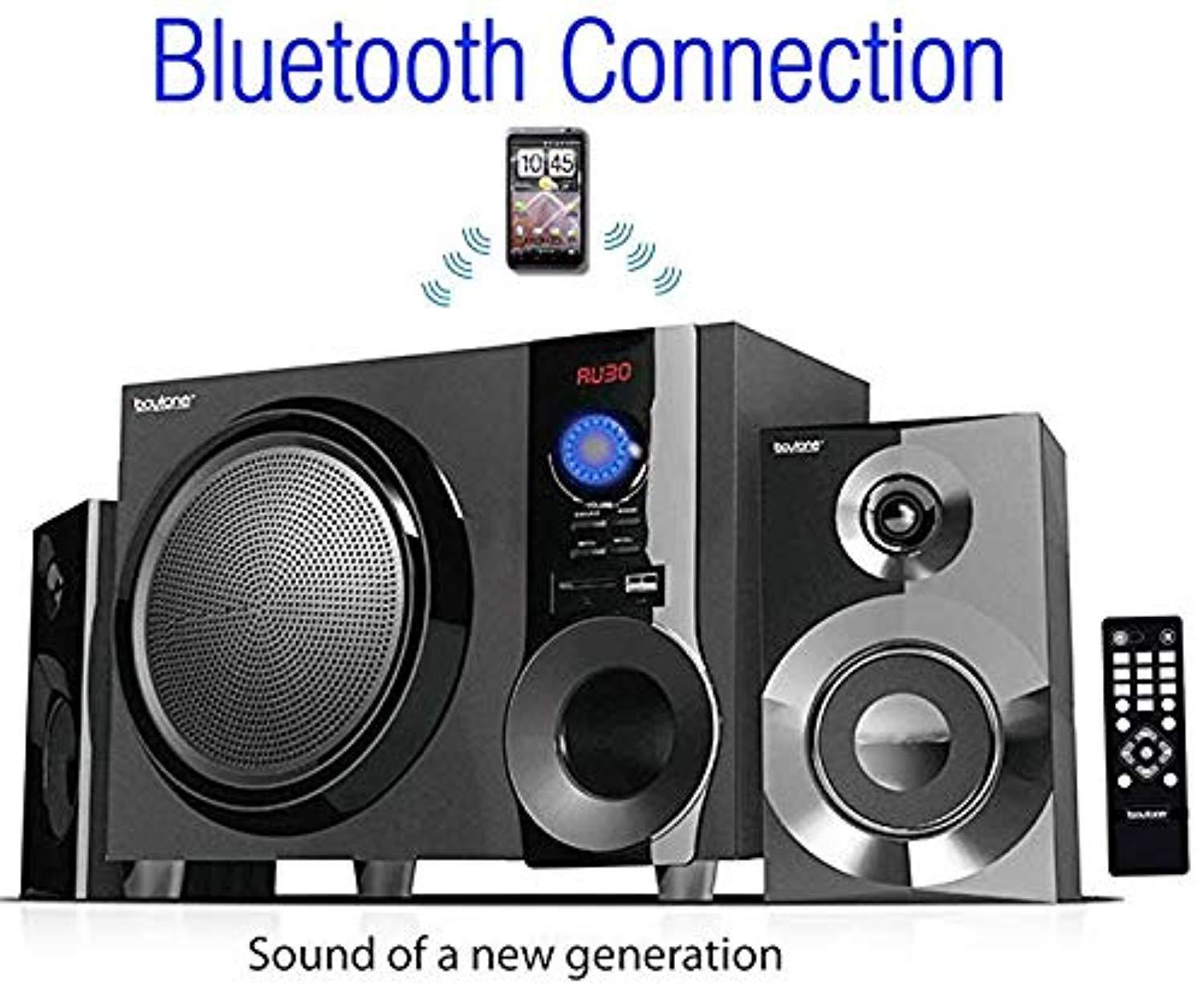 boytone 2.1-ch wireless bluetooth shelf speaker system powerful sound with fm radio remote control, aux-in port, usb/sd/for pho