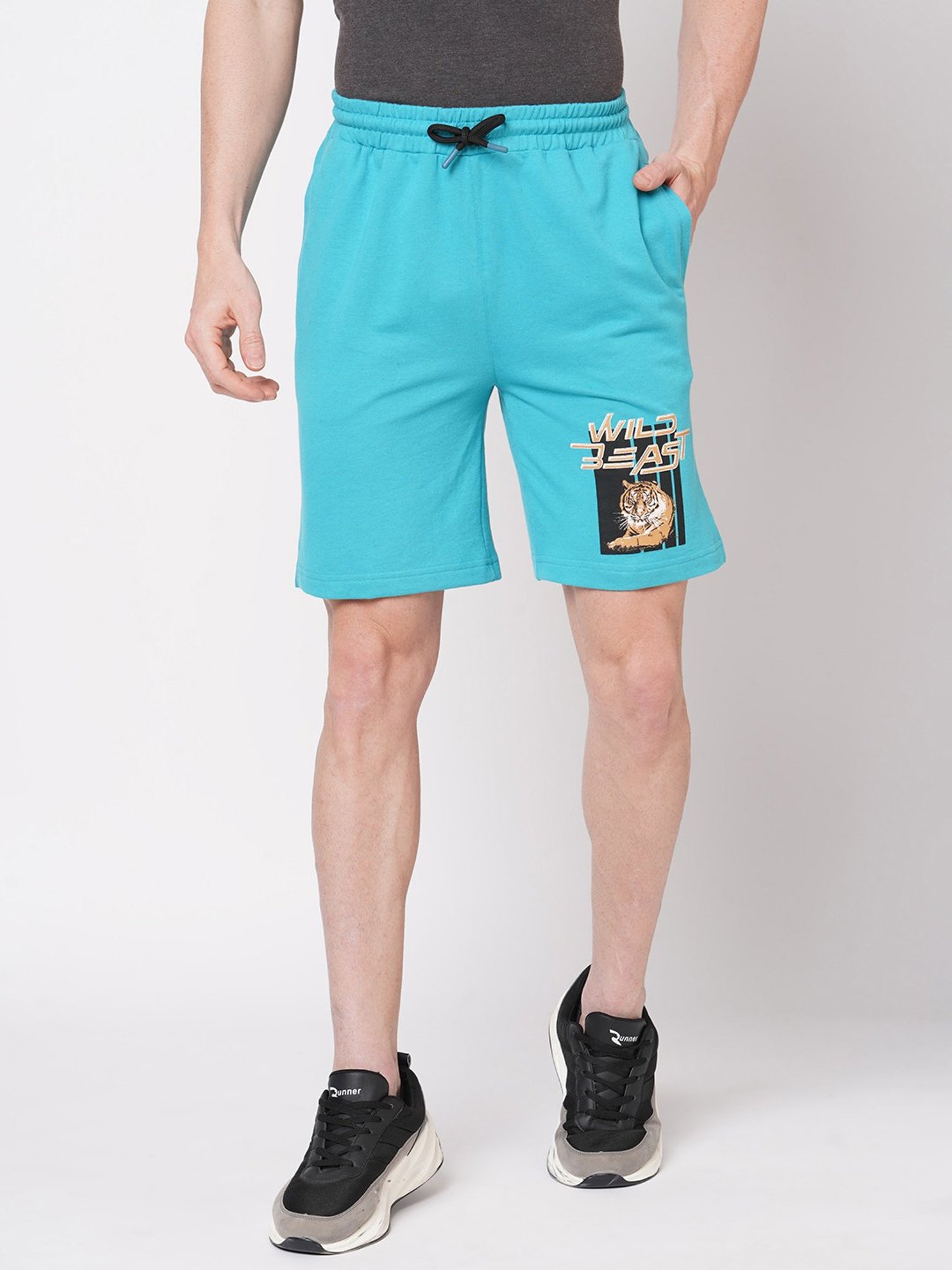 Fitz Turquoise Slim Fit Printed Shorts