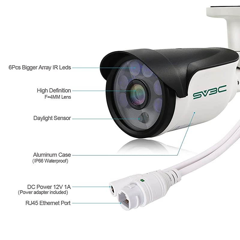 POE Camera  3Megapixels POE IP Security Surveillance Camera Outdoor IR Night Vision 65100ft H265 Video Compression IP66 Waterproof Smart Motion Detection Onvif CompatibleSeries A