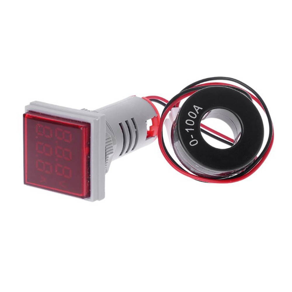 AC 60-500V 0-100A D18 Square LED Digital Dual Display Voltmeter Ammeter Voltage Gauge Current Meter White