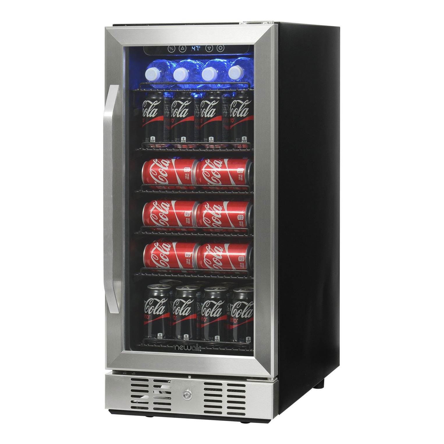 newair beverage refrigerator cooler built in compressor with 96 can capacity  mini bar beer fridge w/ adjustable shelves  cools to icy 36f  abr960  stainless steel