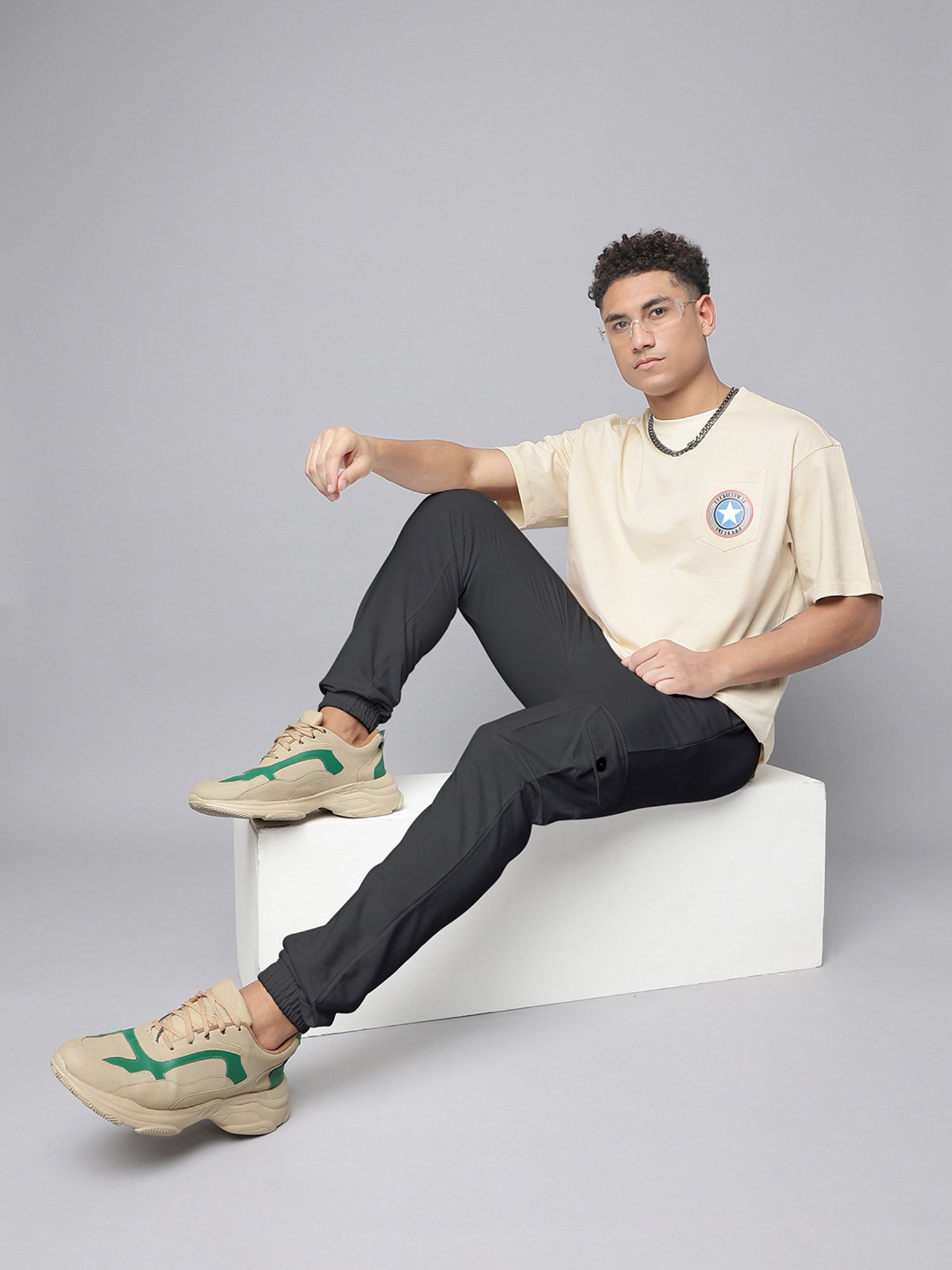 Free Authority Beige Cotton Oversized Printed T-Shirt