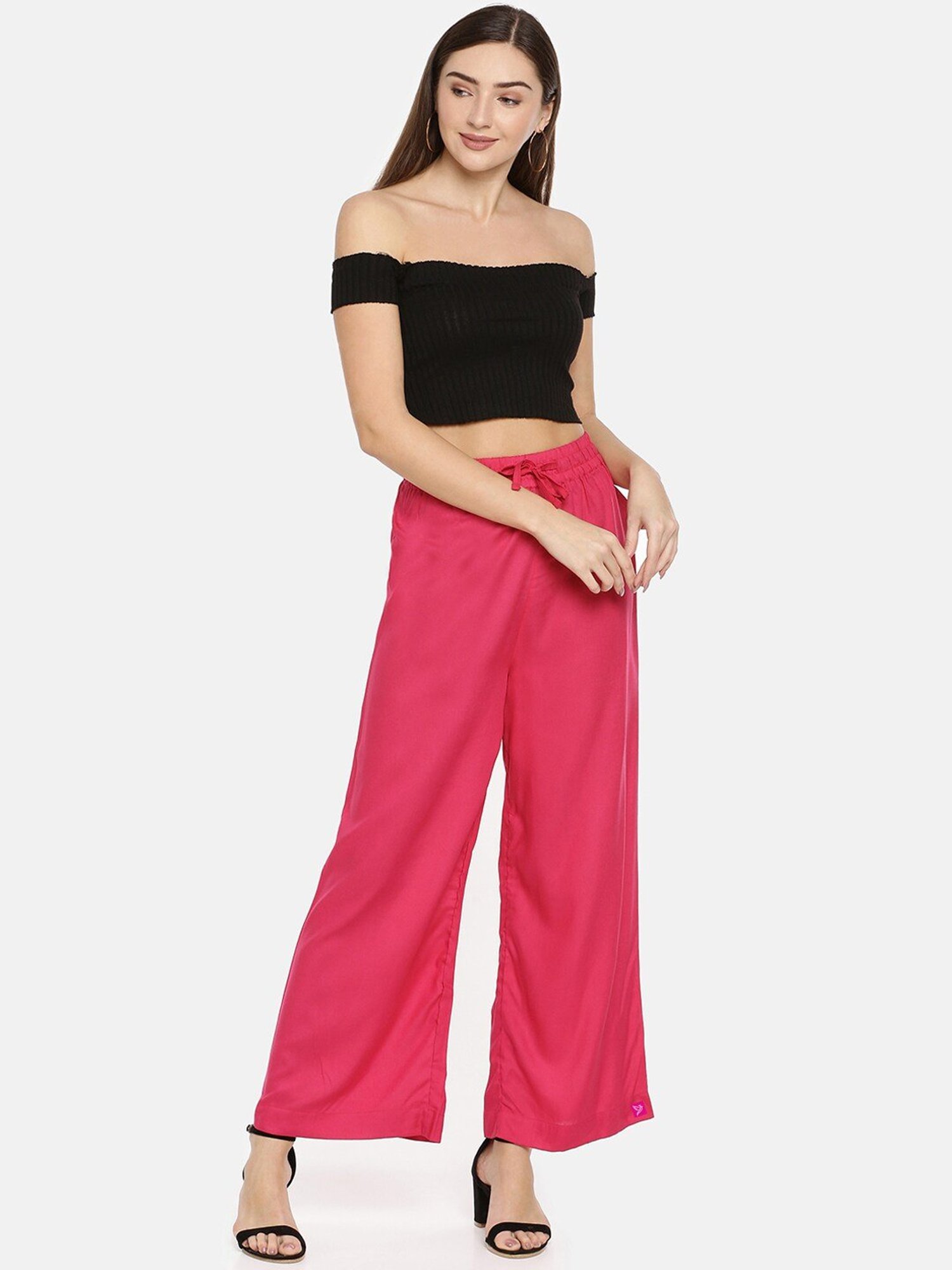 TWIN BIRDS Orange & Pink Mid Rise Palazzos - Pack Of 2