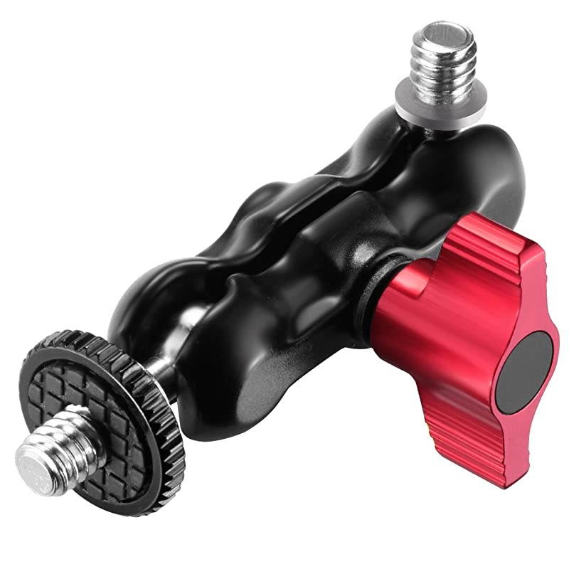 Mini MultiFunction Double Ball Head with Shoe Mount and 14inch Screw for DSLR Camera LCD Monitor LED Lights Portable Durable Adapter Mount Made of Aluminum Alloy and Stainless Steel