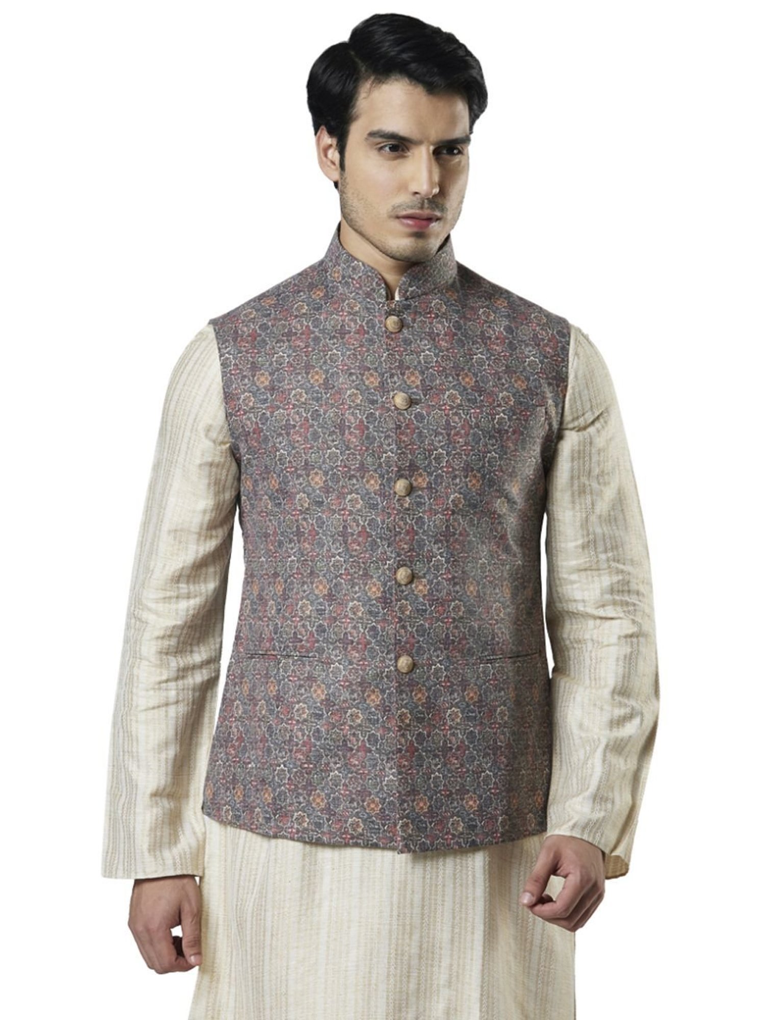 Ethnix By Raymond Multi Regular Fit Printed Nehru Jacket