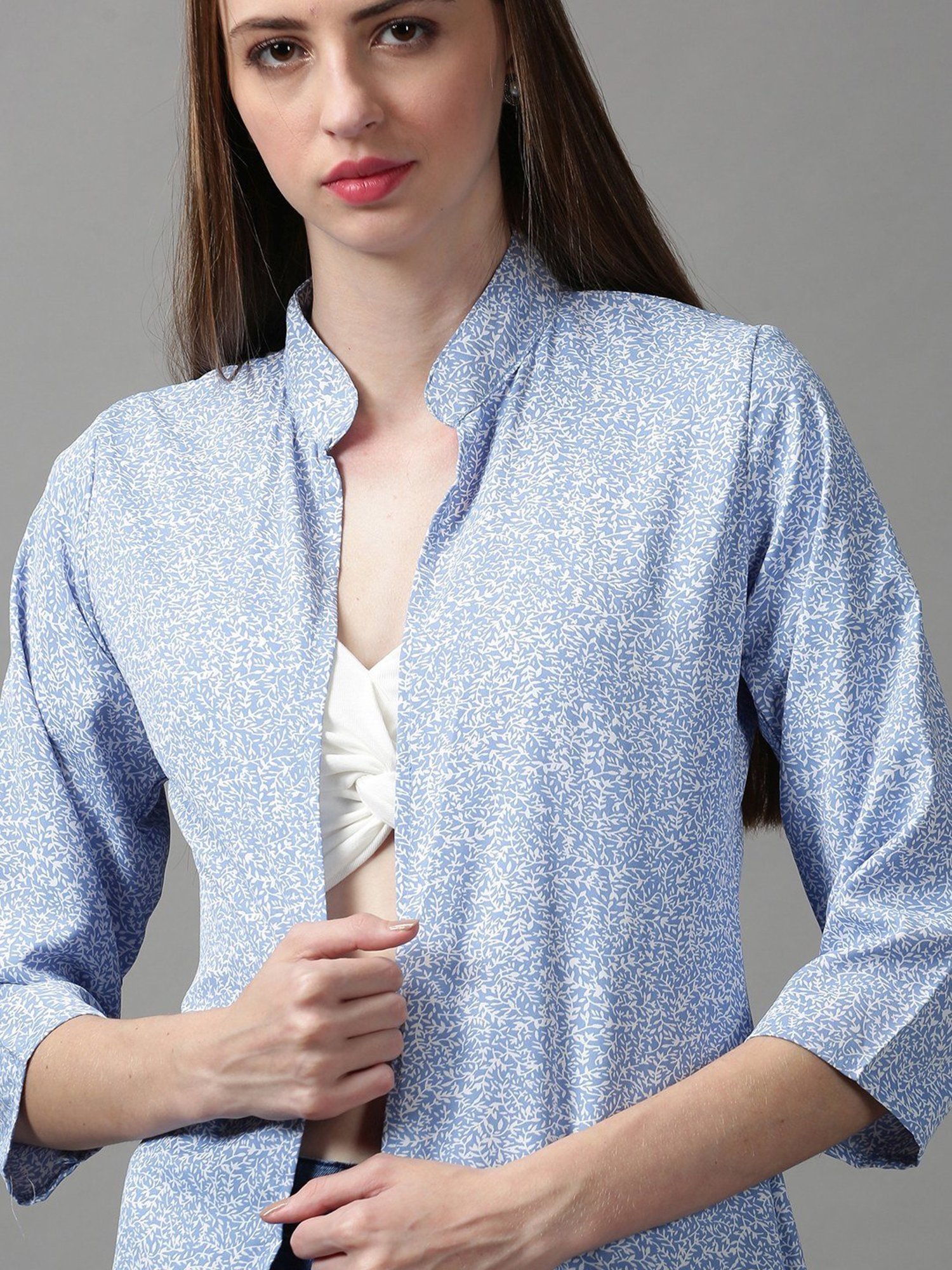 SHOWOFF Blue Printed Longline Shrug