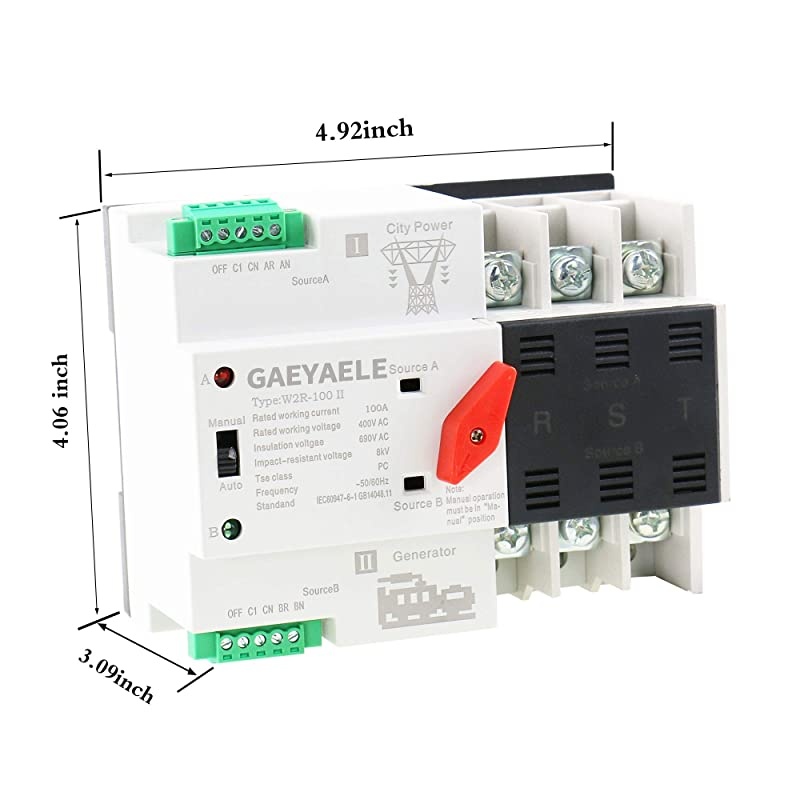W2R-3P Din Rail Mounted Automatic Transfer Switch Three Phase ATS 100A Power Transfer Switch (W2R 3P 25A)
