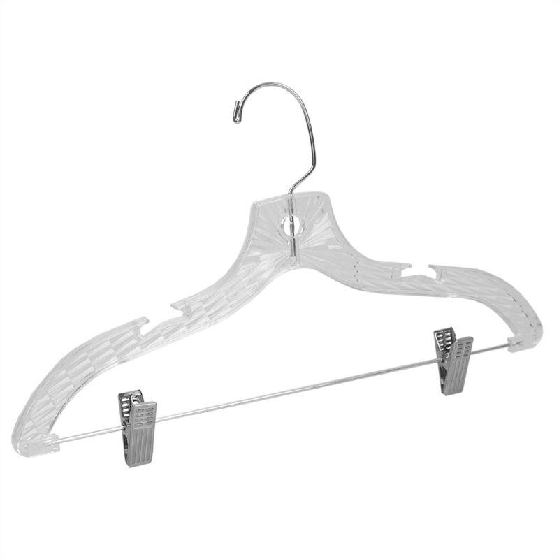Home Basics Graceful Curve Crystal Plastic Hanger with Metal Pants Clip, (Pack of 3), Clear