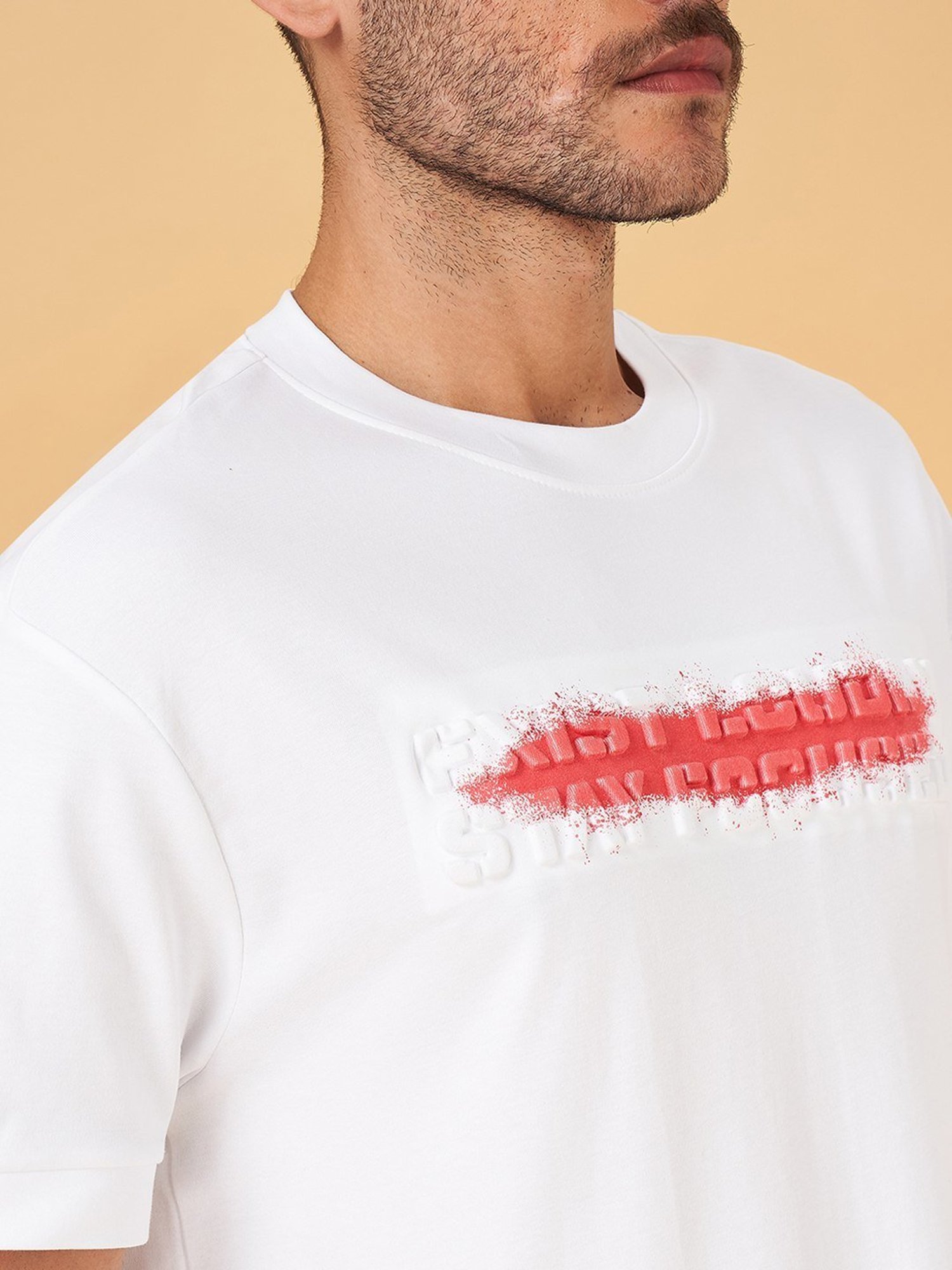 Street 808 by Pantaloons White & Red Cotton Boxy Fit Printed T-Shirt
