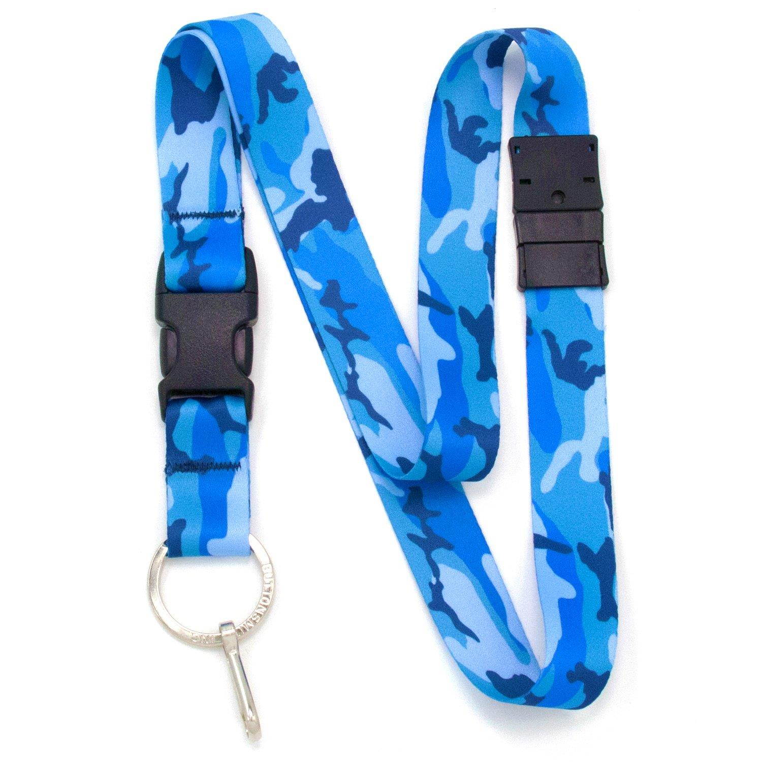 Buttonsmith Blue Camo Premium Breakaway Lanyard with Buckle and Flat Ring - Safety Breakaway, Buckle and Flat Ring - Made in USA