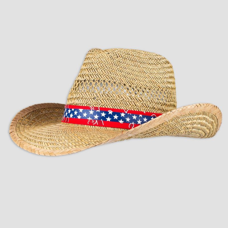 Wemco Men's Paisley and Star Band Straw Cowboy Hat - Natural One Size