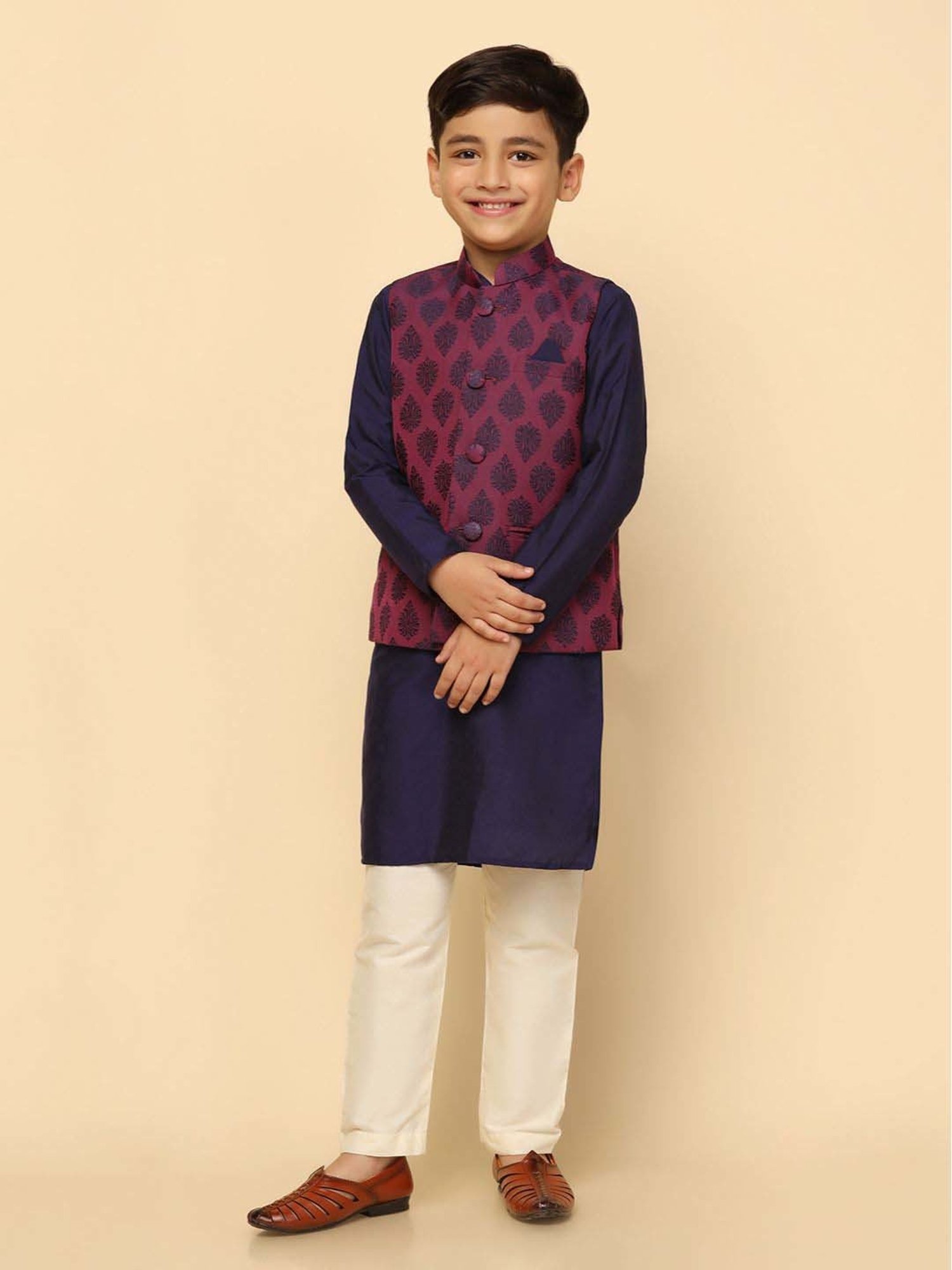 KISAH Kids Purple & White Embroidered Full Sleeves Kurta Set