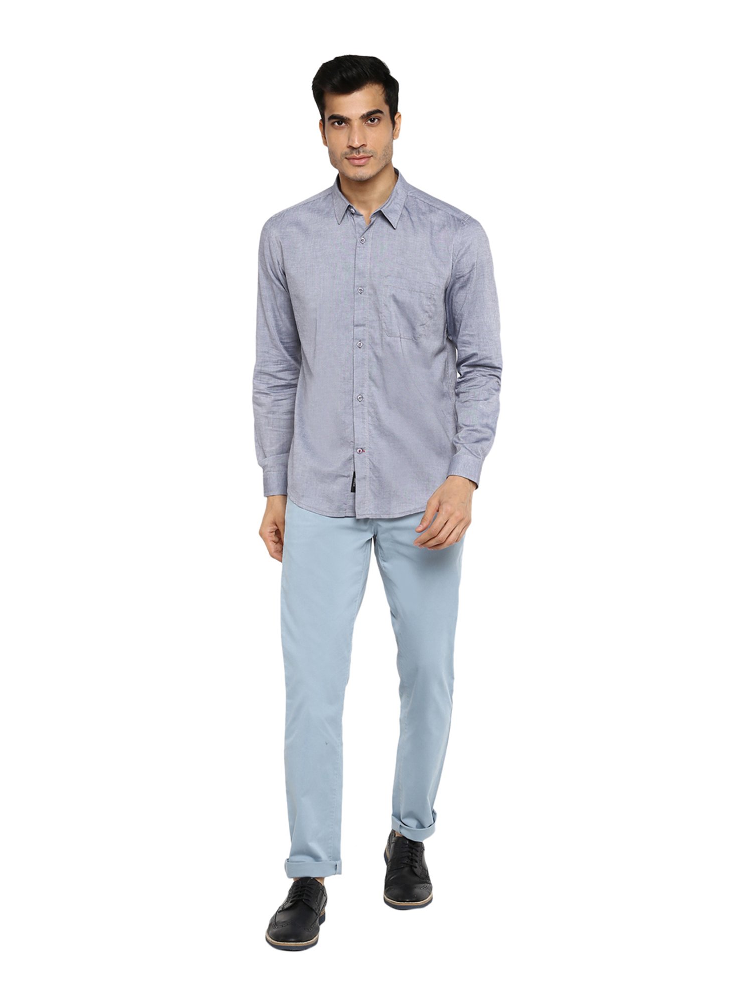 Red Chief Sky Blue Regular Fit Flat Front Trousers