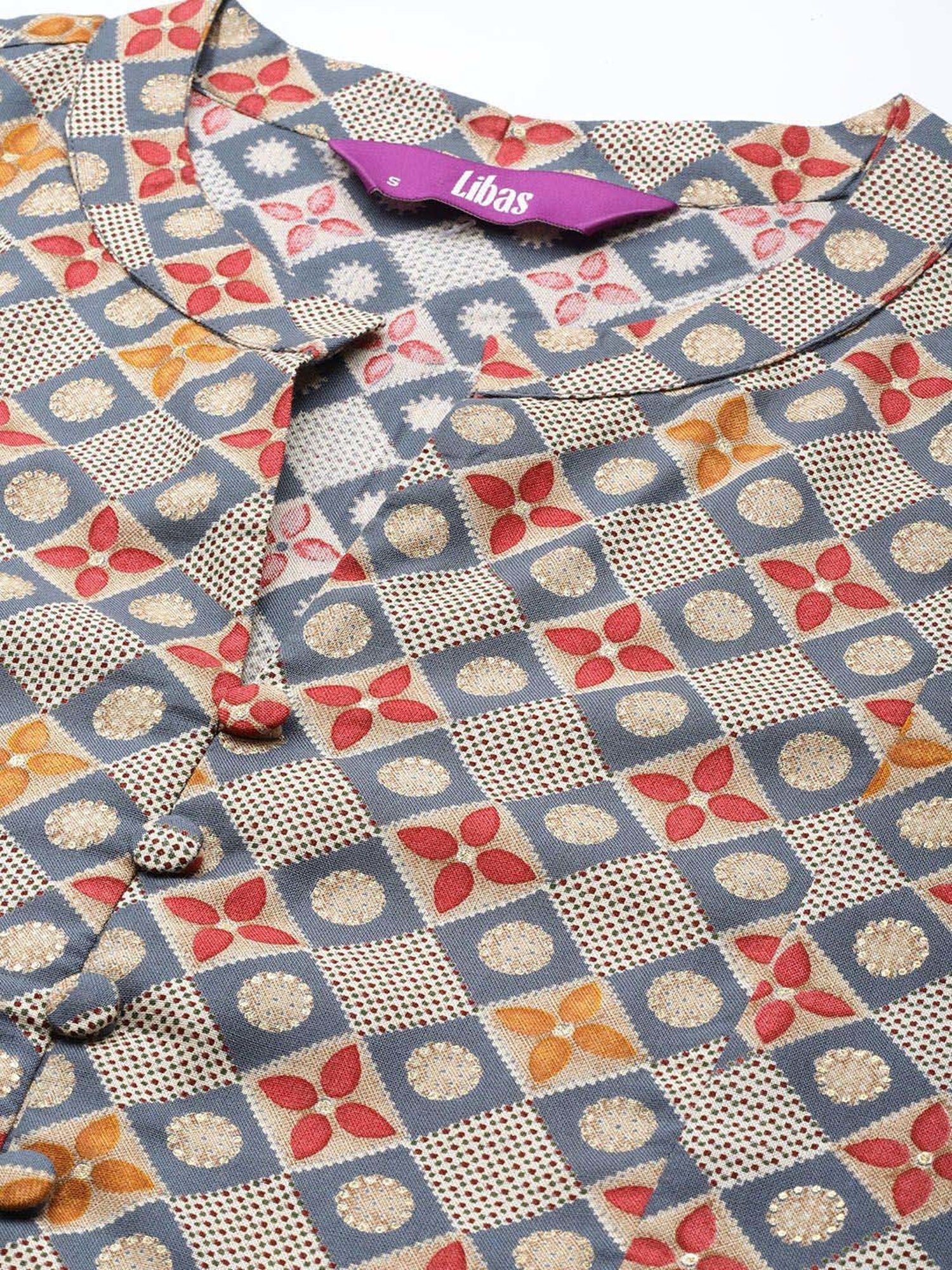 Libas Grey Printed A Line Kurti