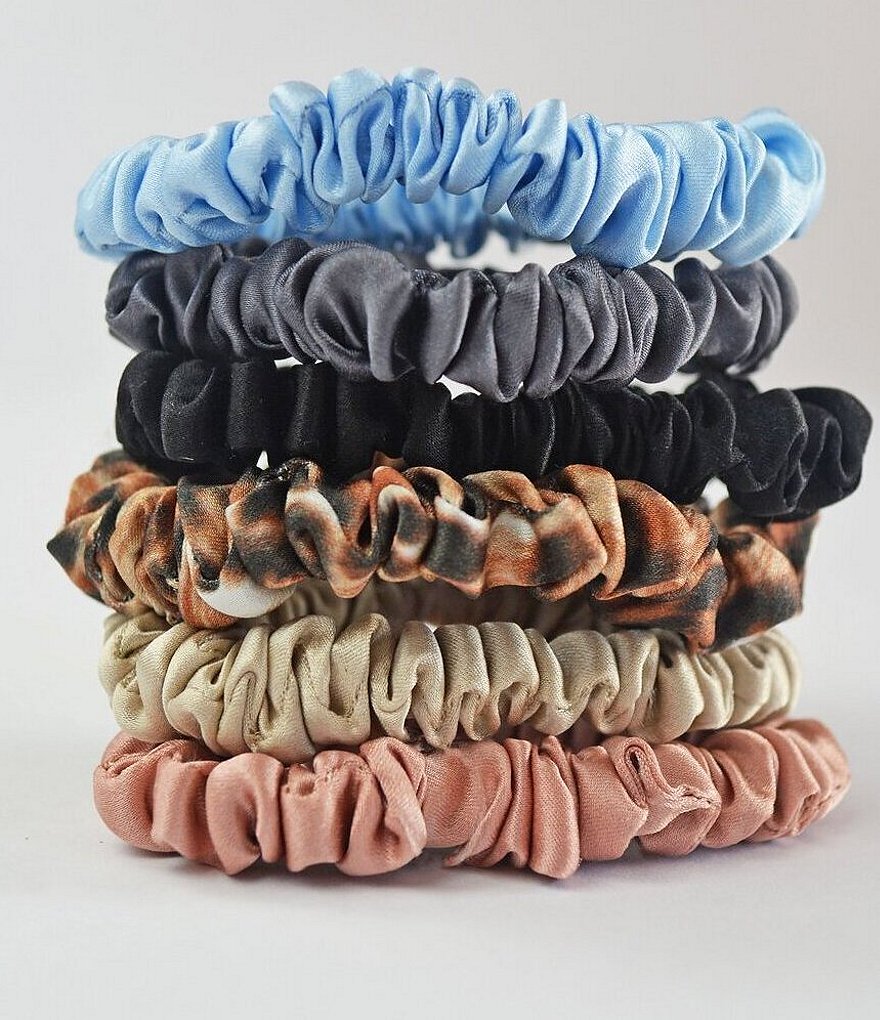 NIGHT 100% Silk Thin Scrunchies - 6 pack