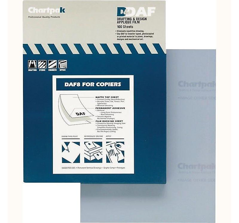 Chartpak Drafting Film Permanent Matte 8-1/2"x11" 100/PK DAF8