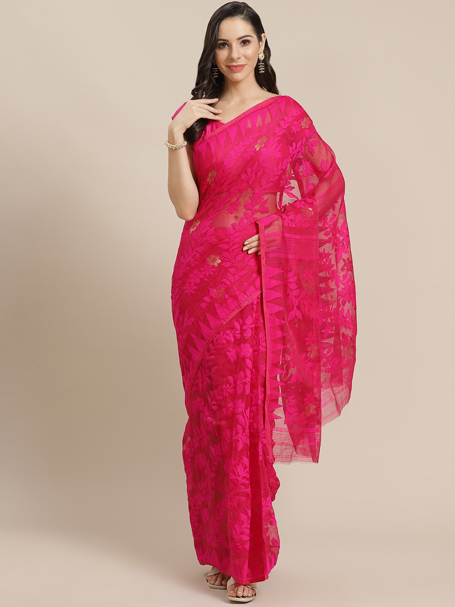 Kalakari India Pink Woven Saree