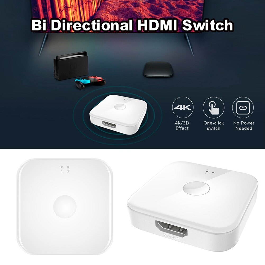 Bi-Directional HDMI KVM Switch 2 in 1 out and 1 in 2 out HDMI Switcher No External Power Supports 4K@30Hz One-Click Switch