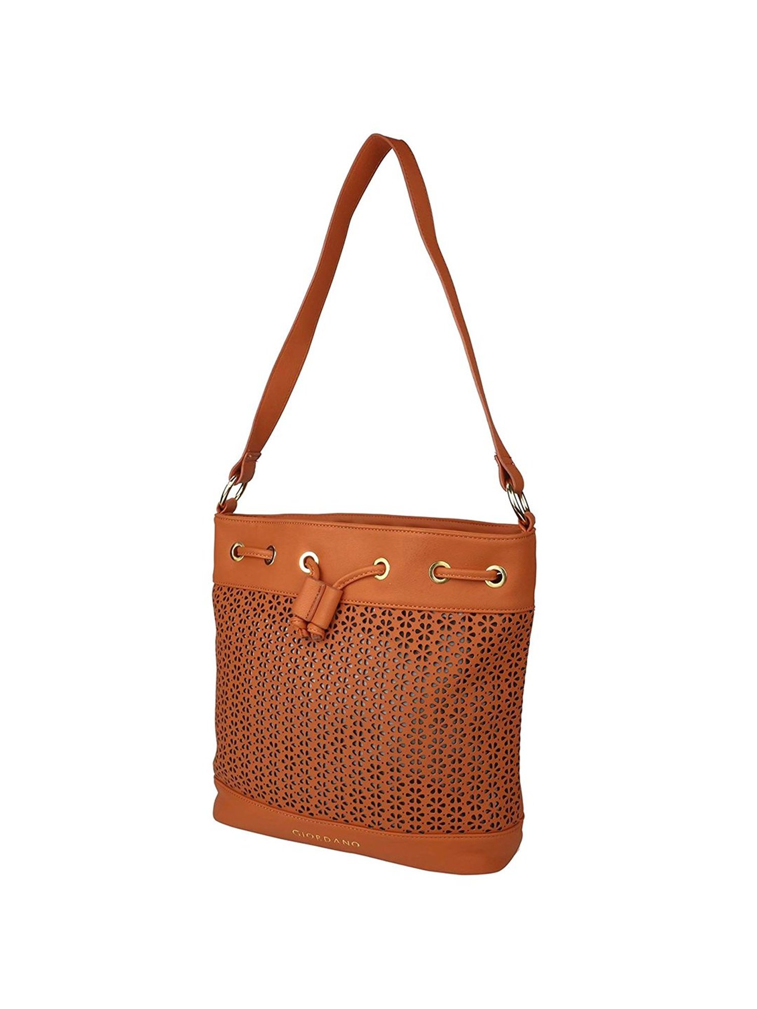 Giordano Interim Brown Cut Work Medium Bucket Shoulder Handbag