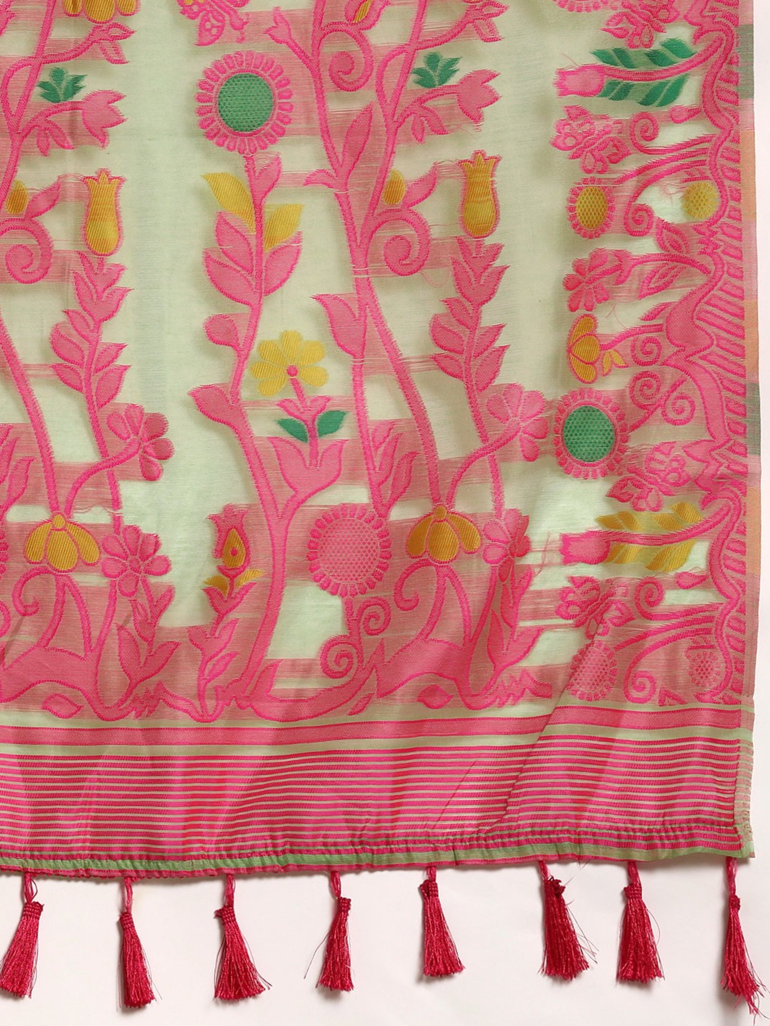 Silk Land Green Pure Cotton Woven Saree With Unstitched Blouse