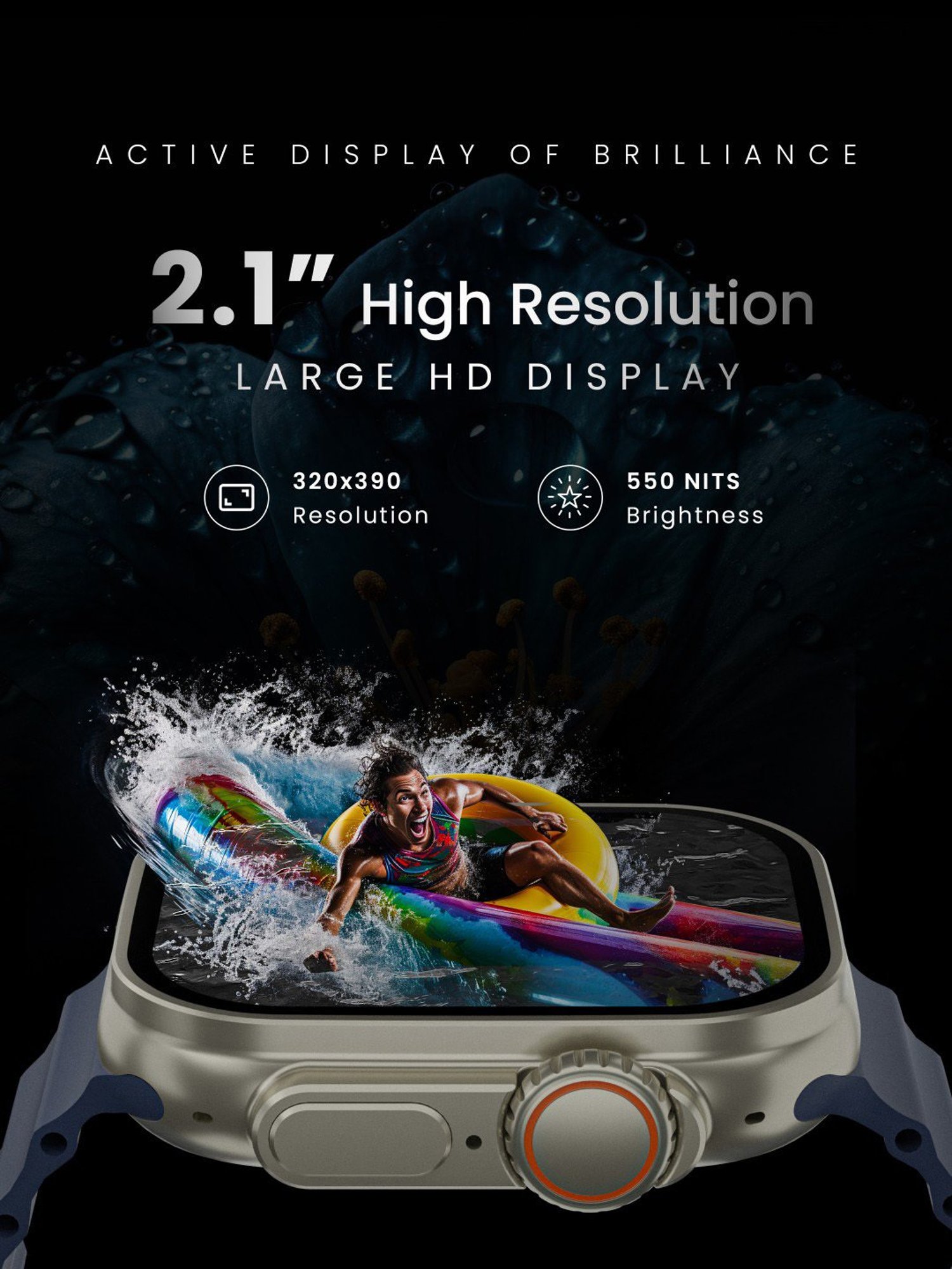 Hammer Active 2.0 Plus 2.1 inch HD Display BT Calling Smartwatch with Gesture Control (Blue)