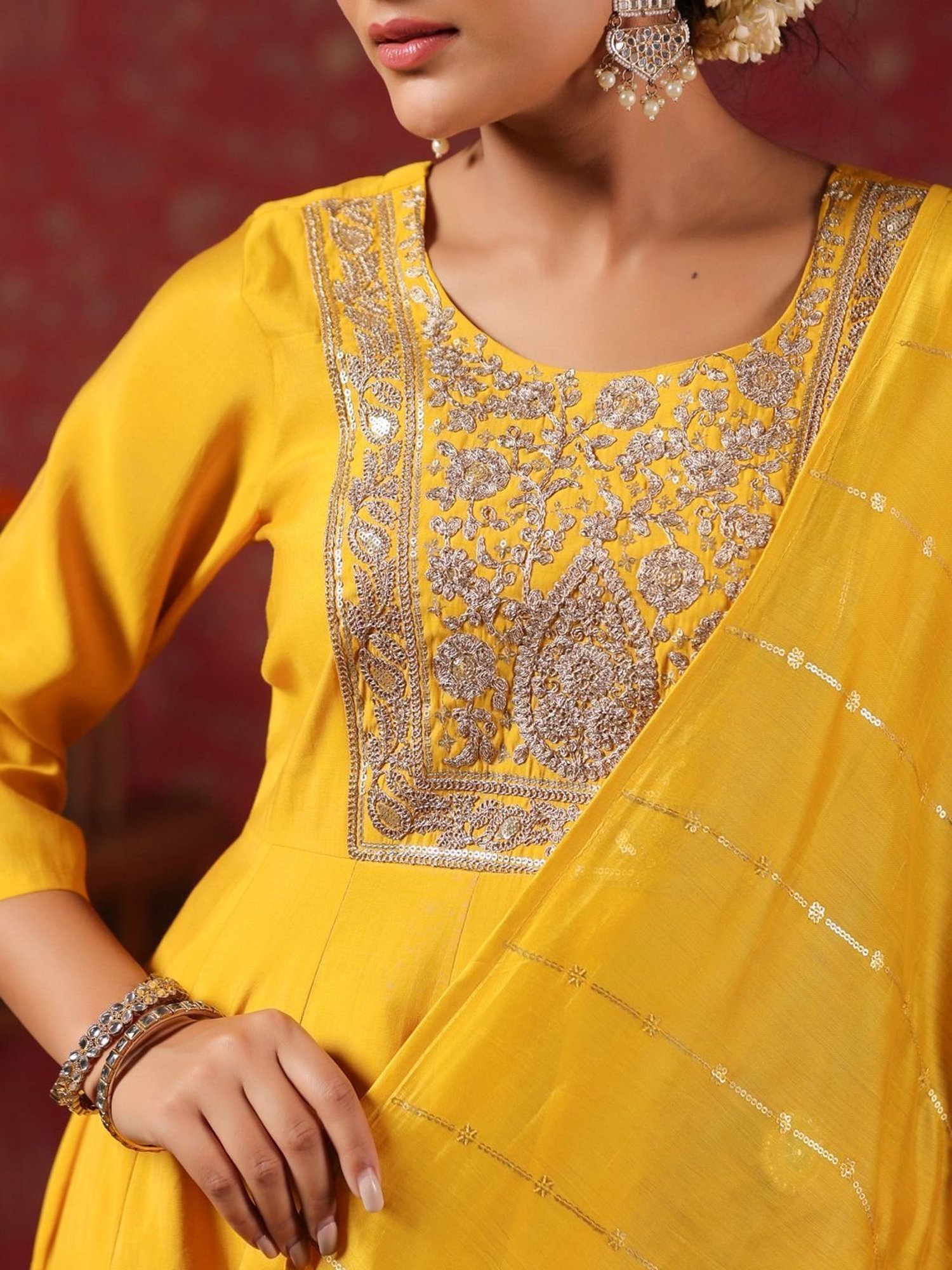 Ishin Yellow Embroidered Kurta Pant Set With Dupatta