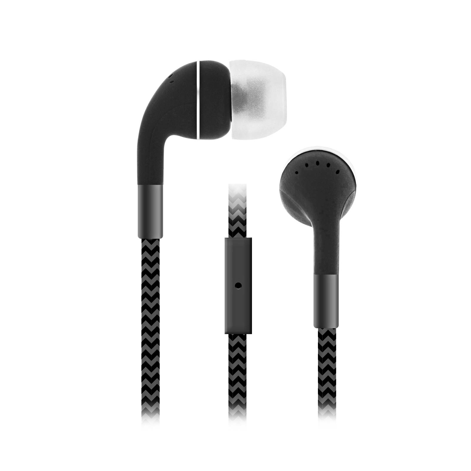 SENTRY Cords Stereo Earbuds with deluxe cloth cord & inline mic  BLACK HM650-BLACK