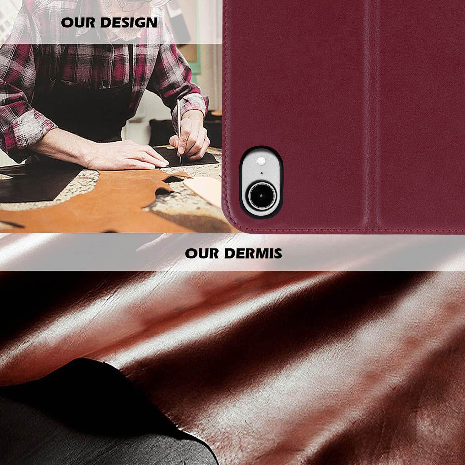 FYY New Apple iPad Pro 11" 2018 Case [Support Apple Pencile Charging] Luxury Cowhide Genuine Leather Handcrafted Case, Pure Handmade Case Protective Cover with [Auto Sleep-Wake Function] Wine Red