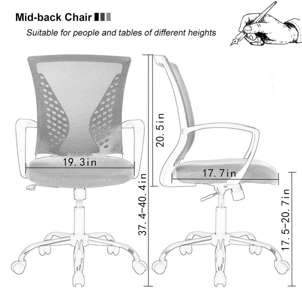 Office Chair Ergonomic Desk Chair Mesh Computer Chair with Lumbar Support Armrest Mid Back Rolling Swivel Adjustable Task Chair for Women Adults, Black