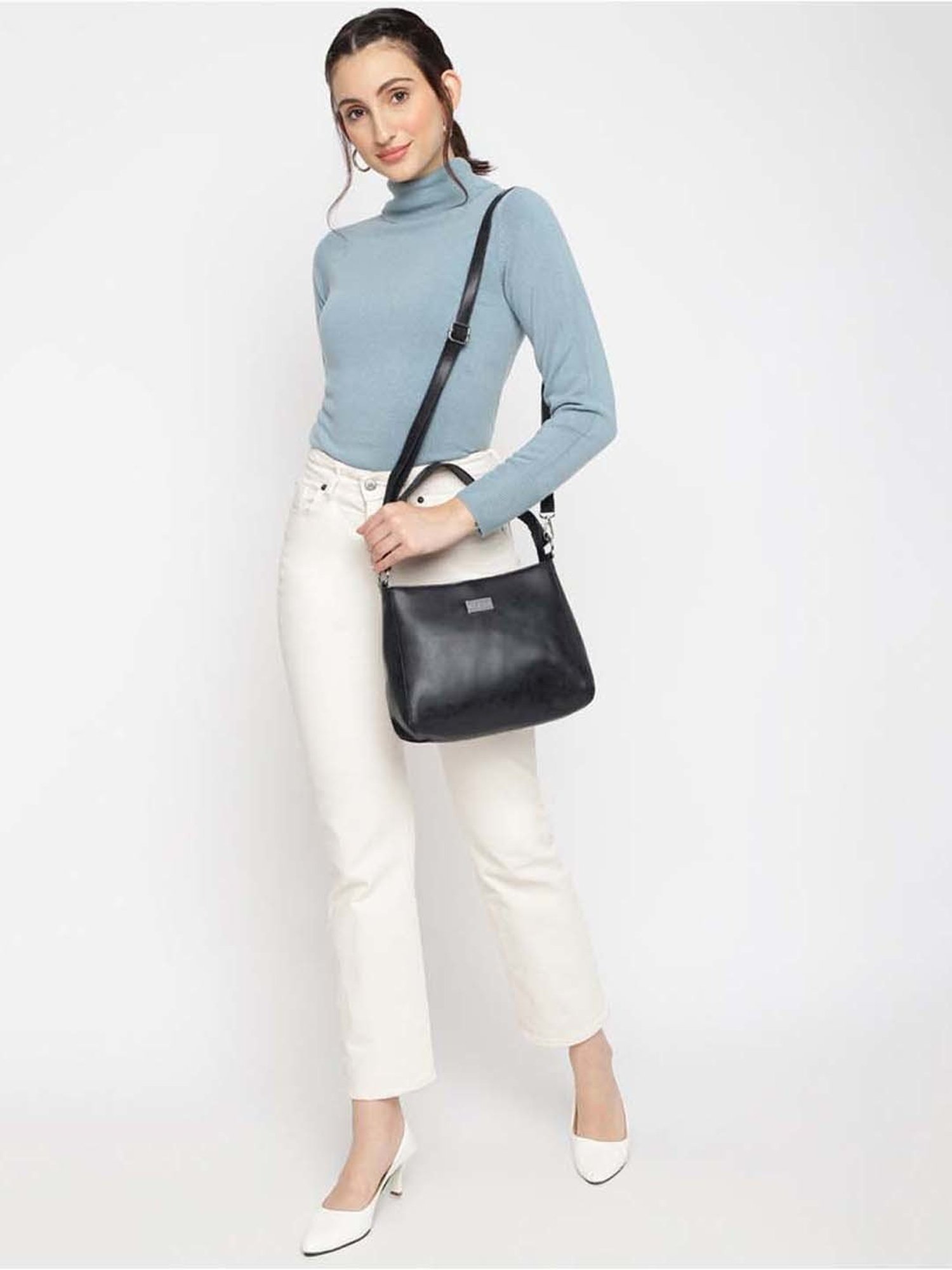 KLEIO Black Solid Medium Hobo Handbag