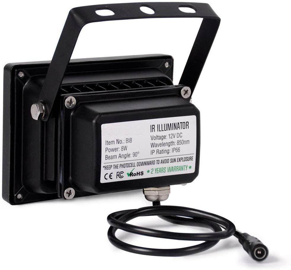 120ft IR Illuminator | BI8 Compact and Powerful 90 Infrared Light for CCTV Security Camera wPower Adapter