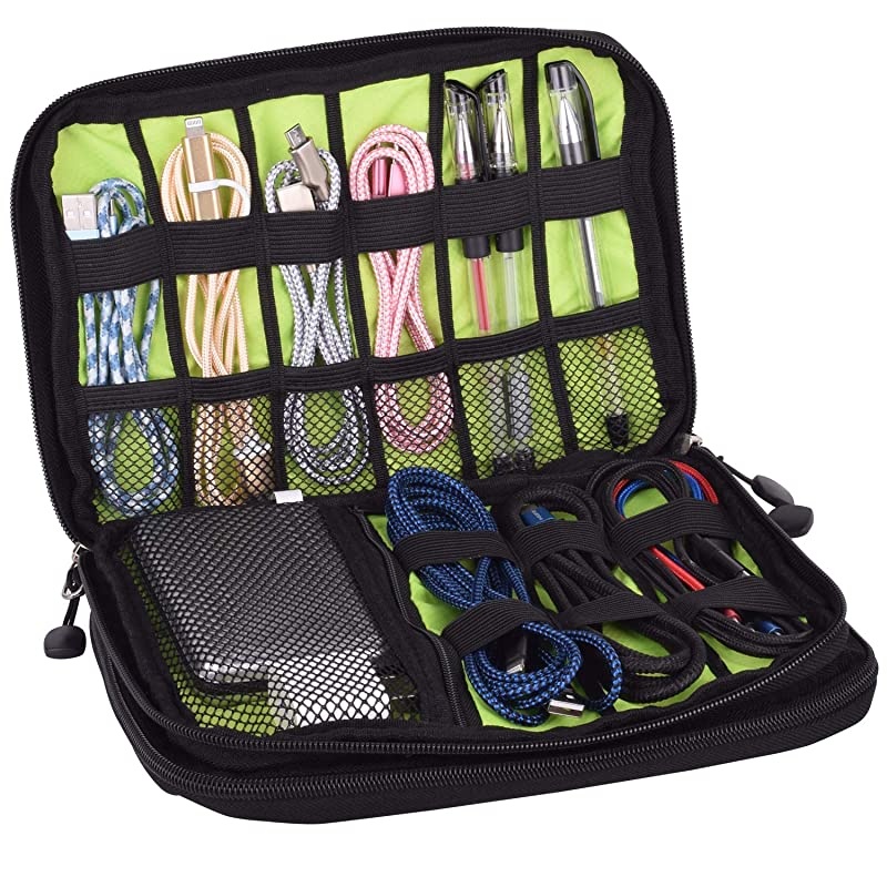 Electronic Organizer Travel Cable Organizer Electronics Accessories Cases for 7.9'' iPad Mini, Cables, Chargers, Travel USB Chargers, Cellphones, SD Card Black (Black)