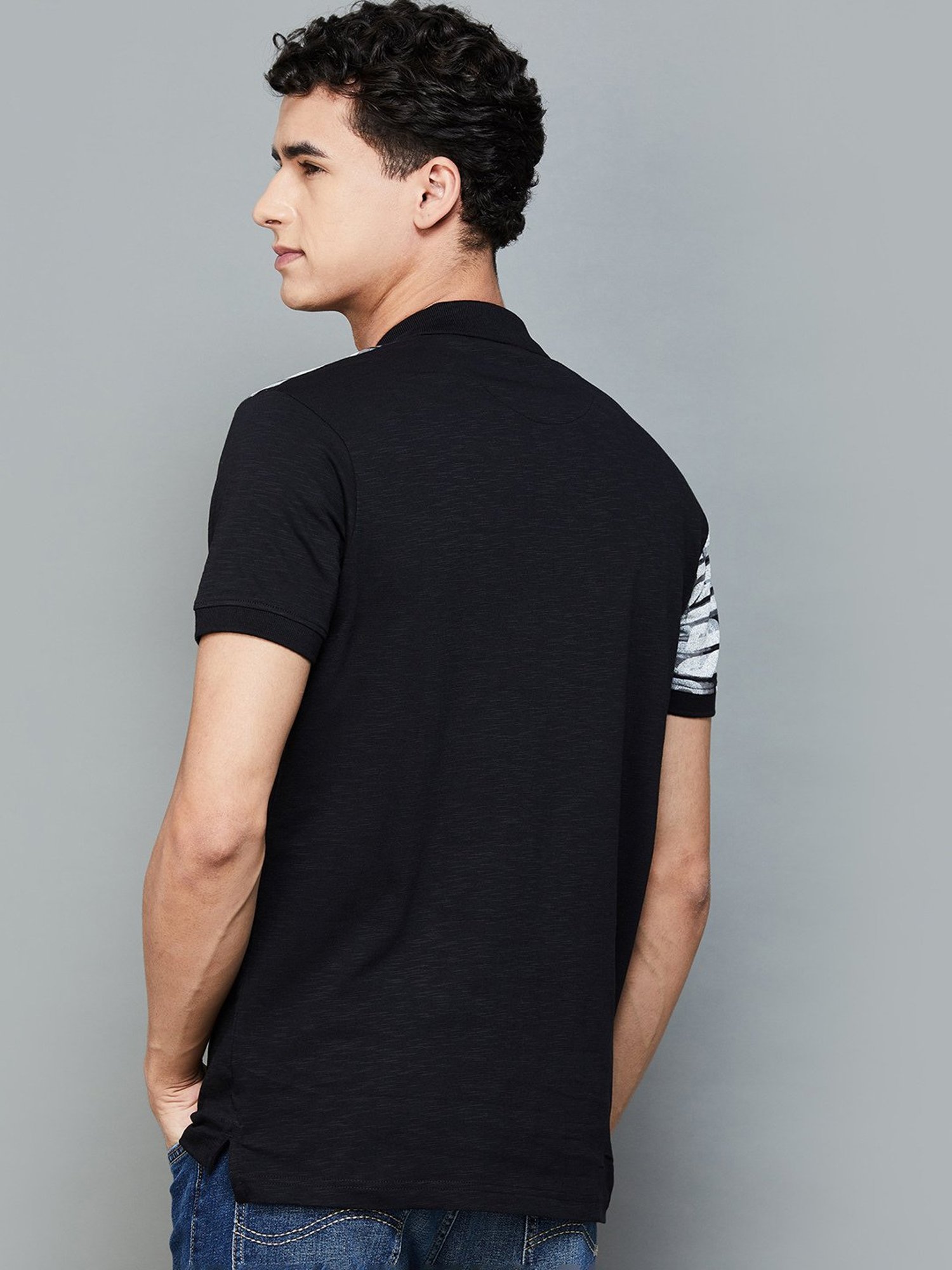 Forca by Lifestyle Black Regular Fit Printed Polo T-Shirt