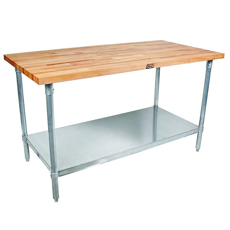 John Boos High-Quality Maple Wood Top Work Table with Adjustable Lower Shelf, 36 x 24 x 1.5 Inch, Galvanized Steel