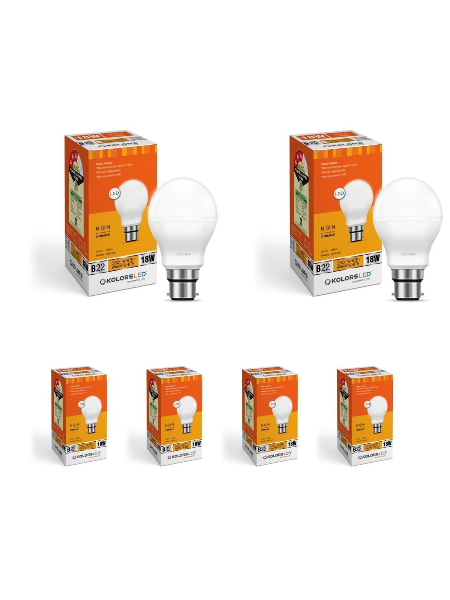 KOLORS Keeto Bulb B22 6500K 18W Pack of 6 - Cool White