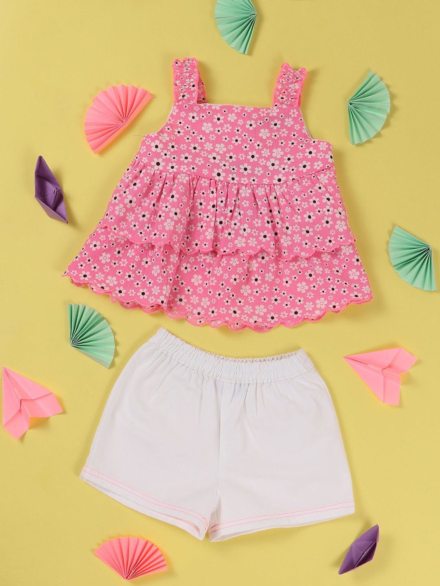 Nauti Nati Kids Pink & White Floral Print Top with Shorts