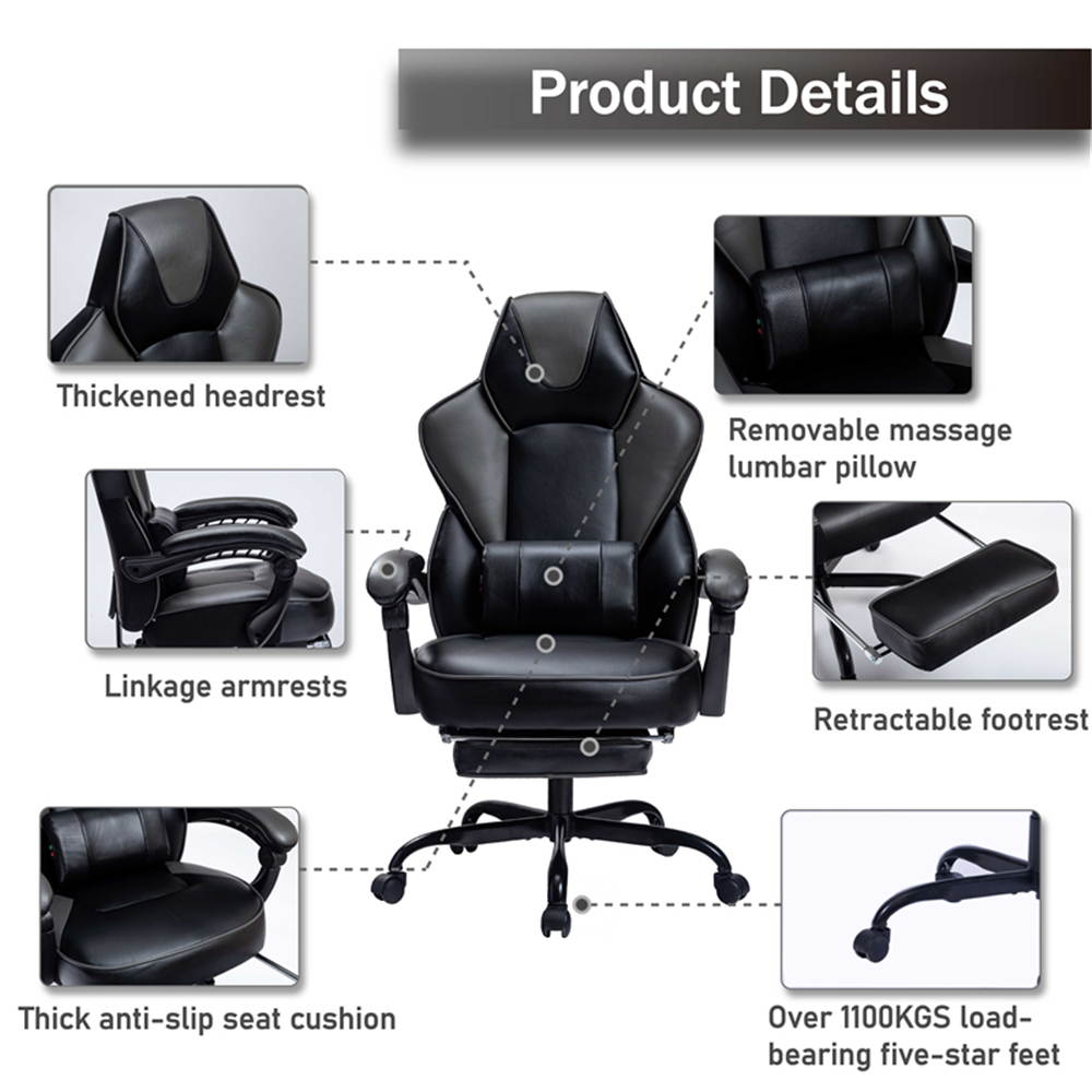 VON RACER Reclining Gaming Chair with Large Lumbar Support Cushion Racing Style Video Game PC Computer Gamer Gaming Chairs Ergonomic Office High Back Chair