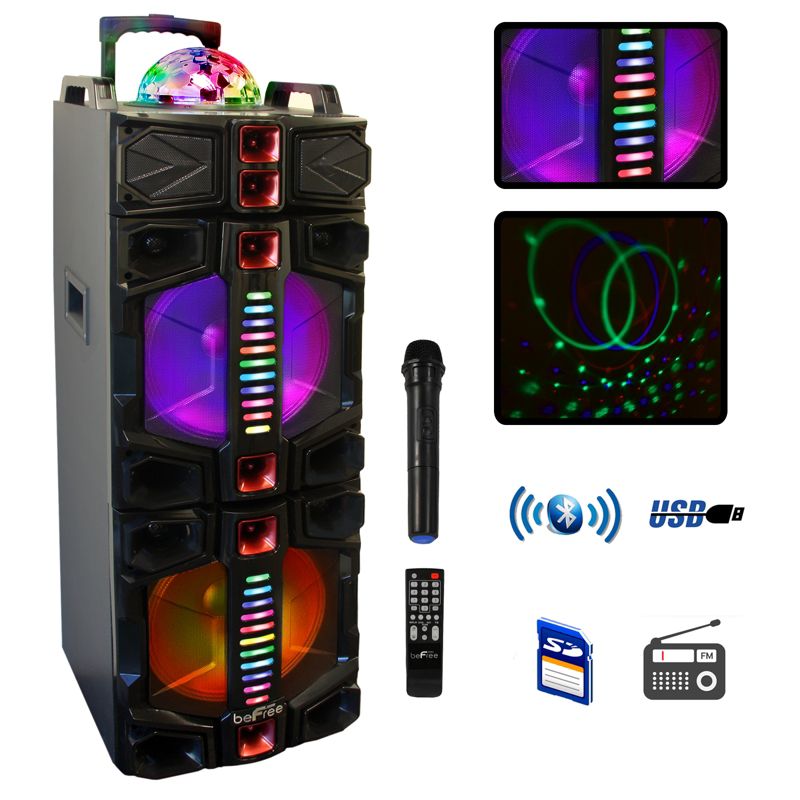 beFree Sound Dual 12 Inch Subwoofer Portable Bluetooth Party Speaker with LED Lights