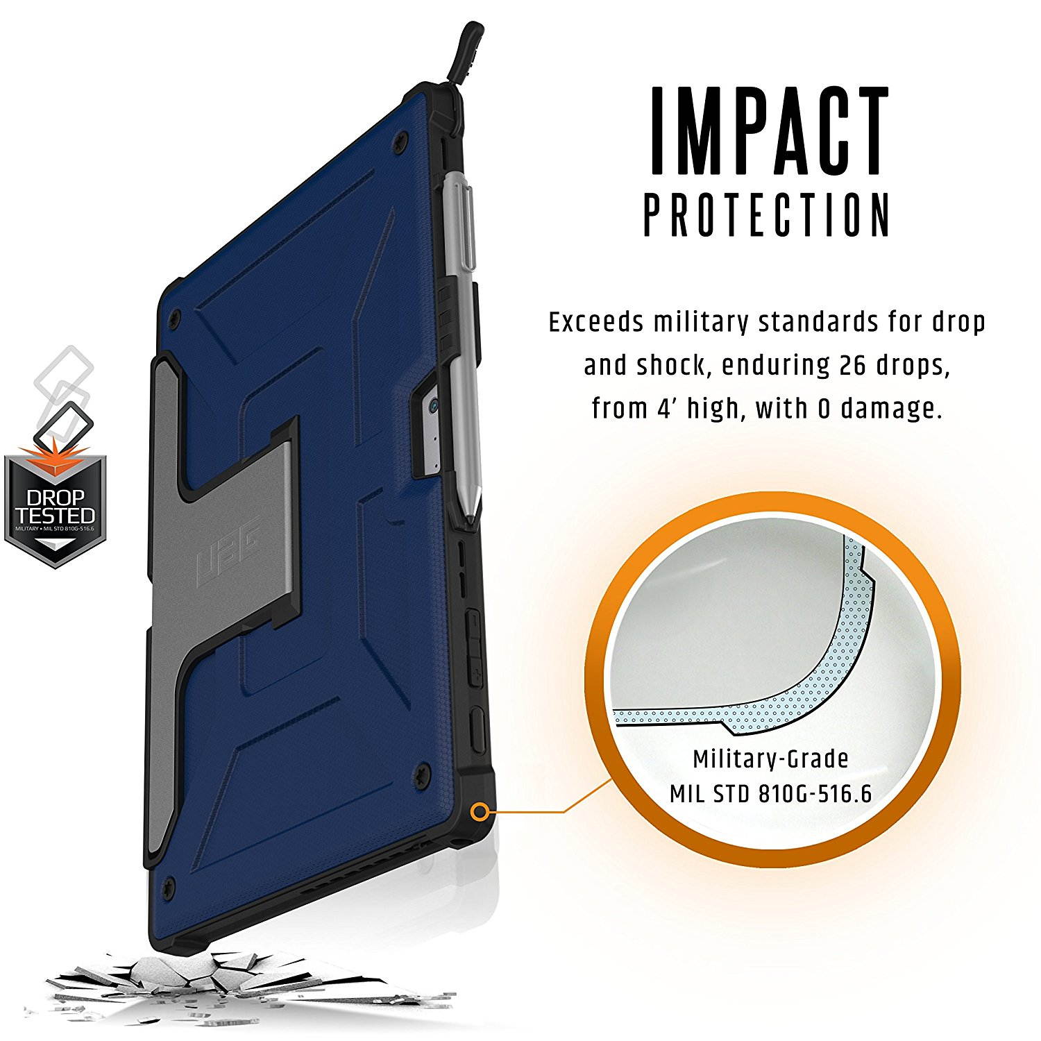 UAG Designed for Microsoft Surface Pro 7 Plus, Surface Pro 7, Pro 6, Pro 5th Gen (2017) (LTE), Pro 4 Feather-Light Rugged [Cobalt] Aluminum Stand Military Drop Tested Case
