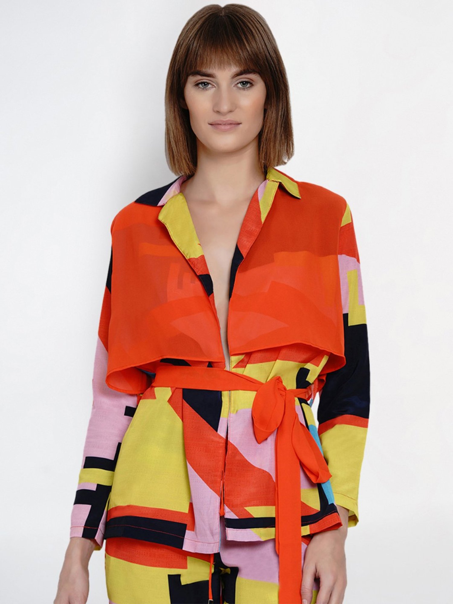 Erotissch Orange & Yellow Printed Lounge Jacket