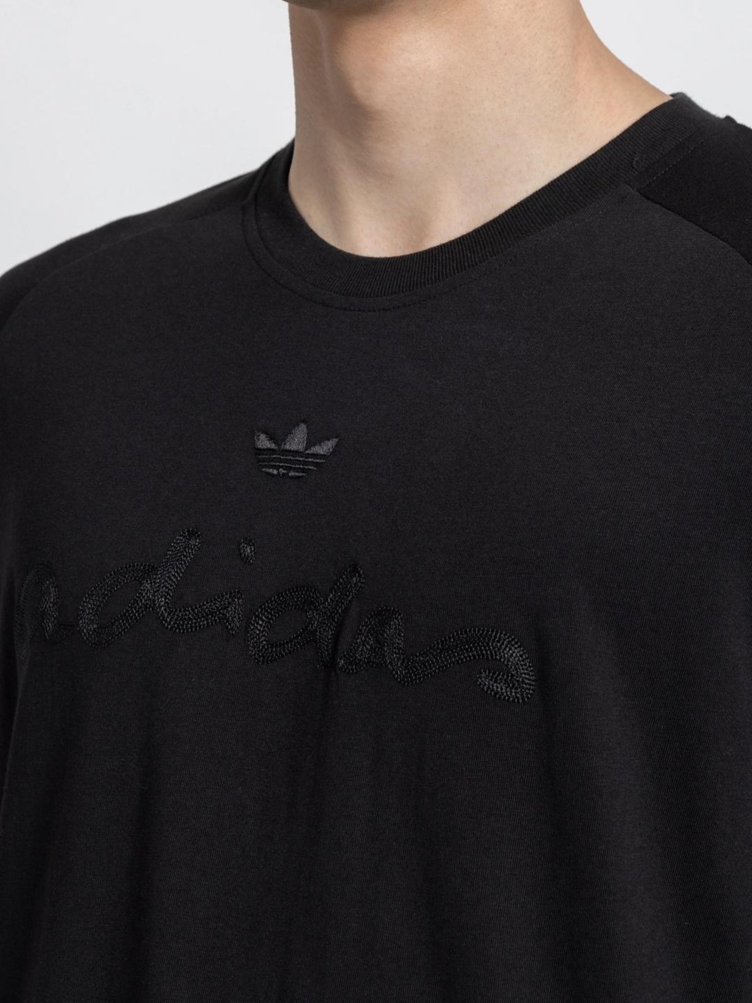 Adidas Originals Black Cotton Regular Fit Embroidered T-Shirt