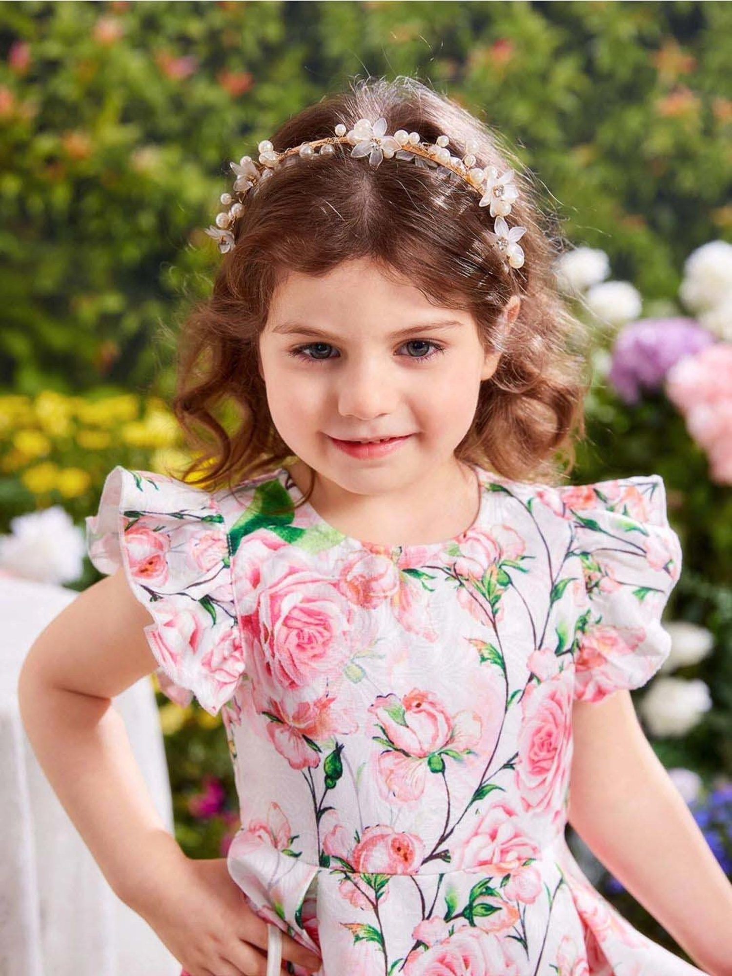 Bolly Lounge Girls Pink & White Floral Dress