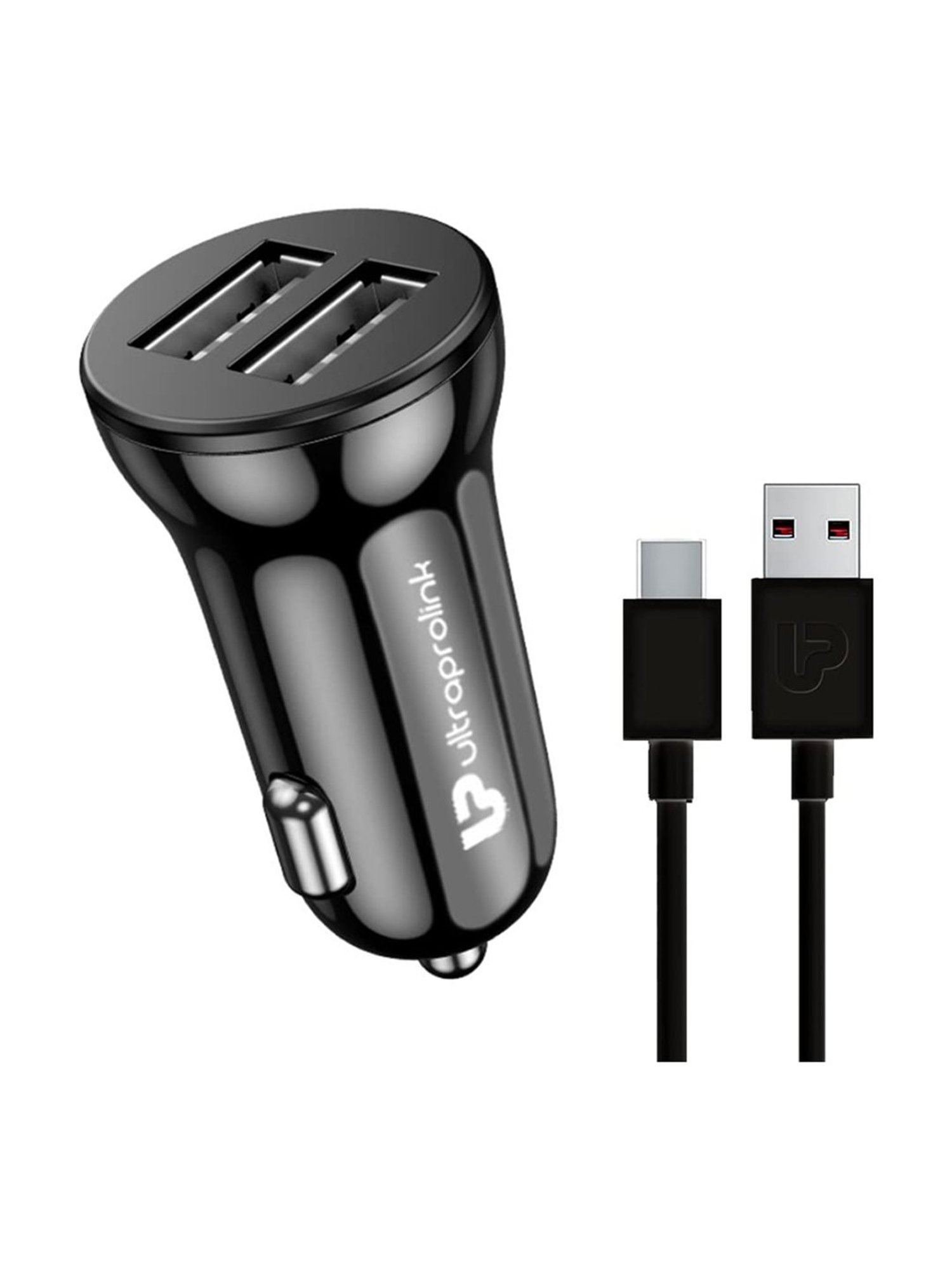 UltraProlink Mach12 UM1144C Fast Car Charger with Dual USB Ports, 2.4A/12W with Type C 1M Cable