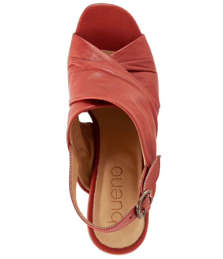 Bueno Eden Ruched Leather Block Heel Sling Sandals