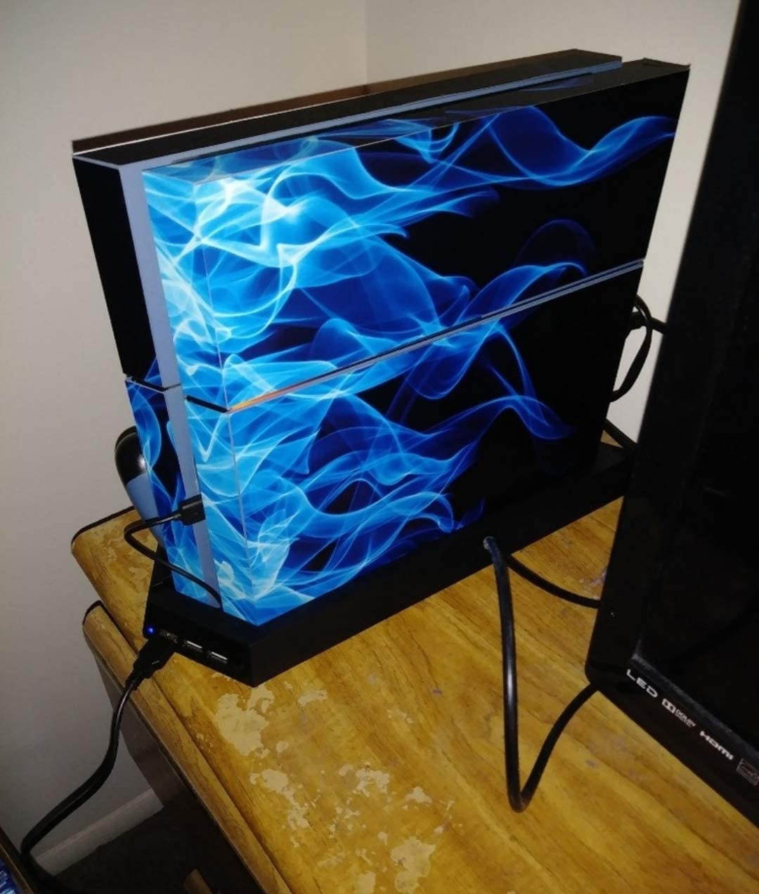 Ps4 Stickers Full Body Vinyl Skin Decal Cover for Playstation 4 Console Controllers (with 4pcs Led Lightbar Stickers) (Blue fire)