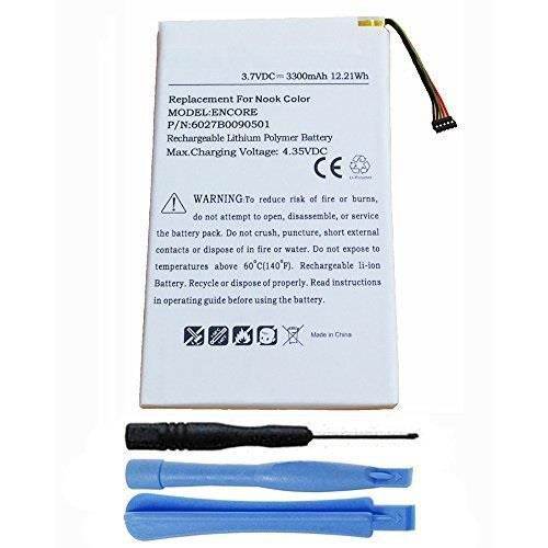replacement 3300mah 6027b0090501 avpb001a11001 avpb003a11001 bnab002 drnk02 encore nookcolor battery for barnes & noble nook color bntv250 bntv250a bnrv200 7" tablet with installation tools